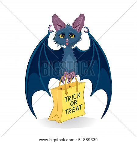 Cartoon bat with Halloween bag Trick or Treat