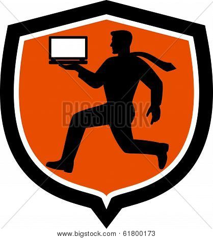 Computer Technician Carrying Laptop Running Shield
