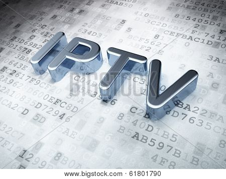 SEO web design concept: Silver IPTV on digital background