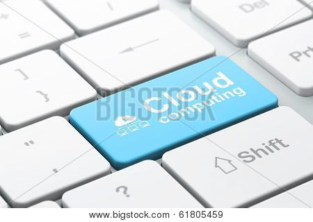 Cloud computing concept: Cloud Network and Cloud Computing on computer keyboard background