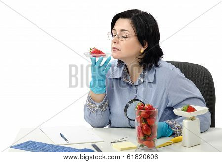 Phytosanitary Expert Smelling Strawberries