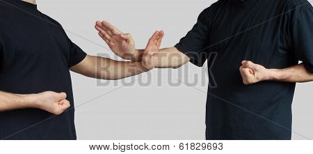 Athletes are training blocks wing chun kung fu