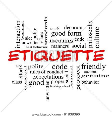 Etiquette Word Cloud Concept In Red Caps