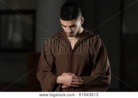 Muslim Man Praying In An Open Mosque
