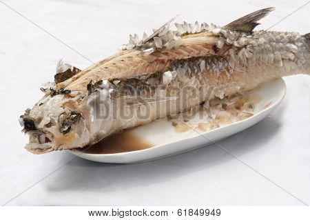Baked Striped Snakehead Fish With Salt Coated.