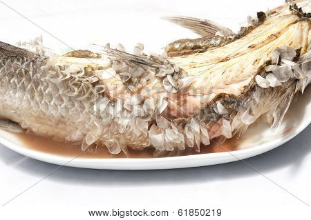 Baked Striped Snakehead Fish With Salt Coated.