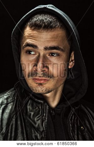 Brutal Portrait Of A Young Man In A Hood