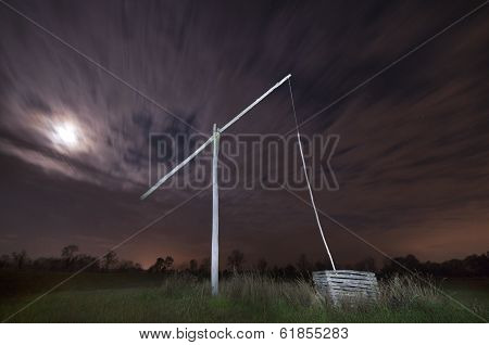 Shadoof And Moon By Night