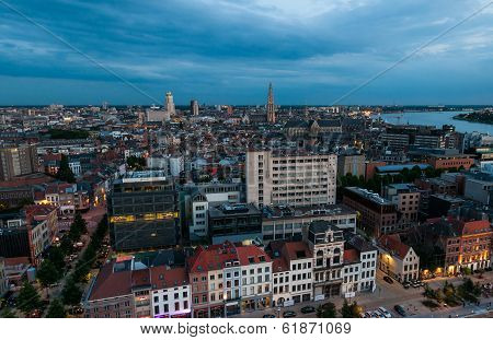 Aerial View To The Center Of Antwerp From The Roof