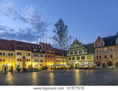 WEIMAR, GERMANY - APR 4, 2012: City view of Weimar by night Thuringia Germany