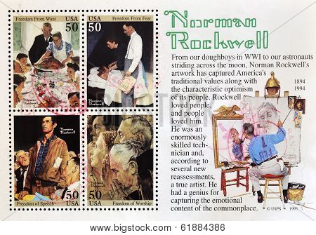 UNITED STATES OF AMERICA -CIRCA 1993: A stamp printed in USA shows Norman Rockwell circa 1993