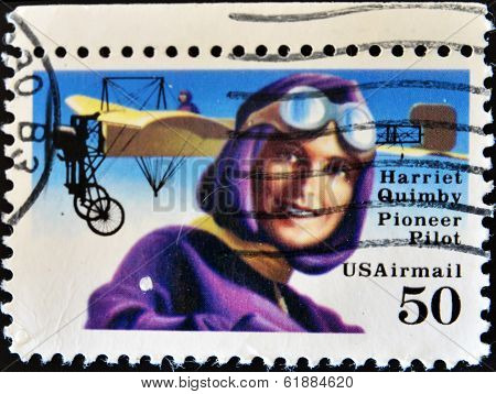 UNITED STATES OF AMERICA - CIRCA 1991: A stamp printed in the USA shows image of Harriet Quimby