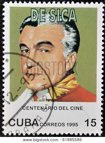 CUBA - CIRCA 1995: A stamp printed in Cuba shows Vittorio De Sica- Italian actor circa 1995