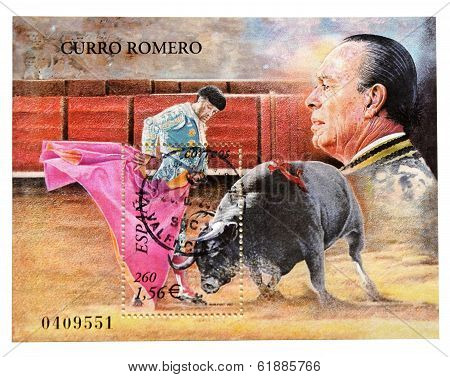 SPAIN - CIRCA 2001: A stamp printed in Spain with of the figure the bullfigther Curro Romero