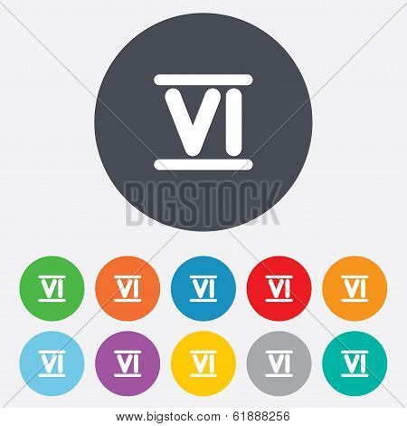 Roman numeral six icon. Roman number six sign.