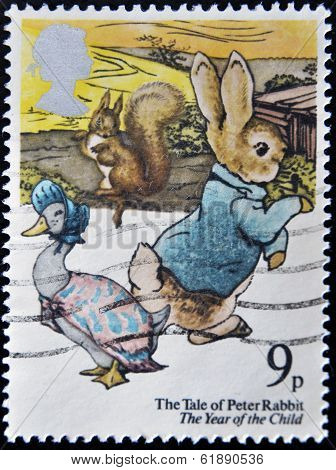 UNITED KINGDOM - CIRCA 1979: a stamp printed in the Great Britain shows Peter Rabbit Childrens book