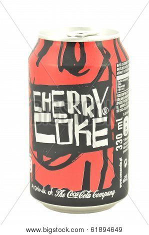 Can of Cherry Coke drink isolated on white background