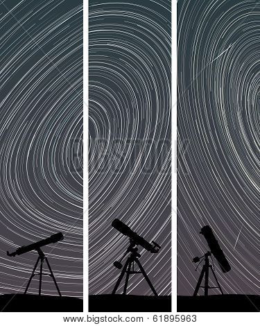 Vertical Banners Of Stars Trace Circles On The Sky With Telescopes.