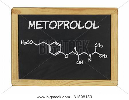 chemical formula of metoprolol on a blackboard