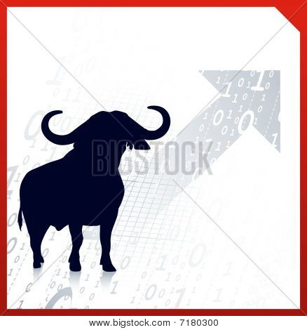 Bull On Business Background With Red Border