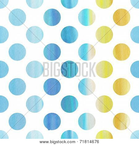 Seamless Blue Watercolor Pattern With Polka Dots