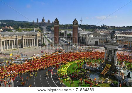 BARCELONA, SPAIN - SEPTEMBER 11: 1.8 million people demand to vote in a referendum for the independence of Catalonia on September 11, 2014 in Barcelona, Spain, during the National Day of Catalonia