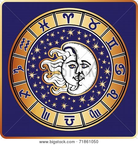 Horoscope circle.All zodiac sign,moon,sun