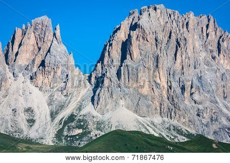Sass Pordoi South Face (2952 M) In Gruppo Del Sella, Dolomites Mountains In Alps