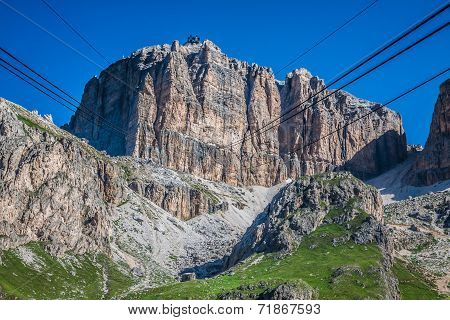 Sass Pordoi South Face (2952 M) In Gruppo Del Sella, Dolomites Mountains In Alps