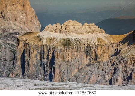 Sass Pordoi South Face (2952 M) In Gruppo Del Sella, Dolomites Mountains In Alps
