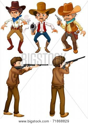 Illustraion of cowboys and hunters