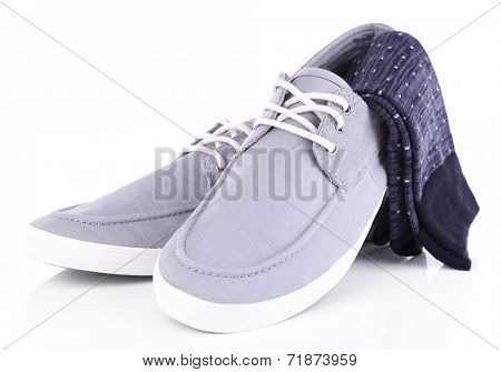 Top-siders and socks isolated on white