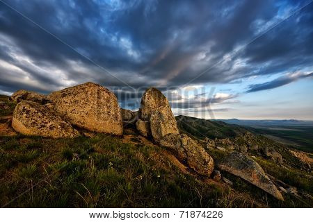 mountain landscape with beautiful sky in Dobrogea, Romania