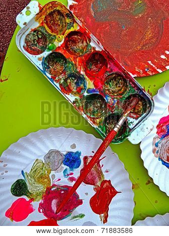 Colored Paintbox With Paintbrush 1