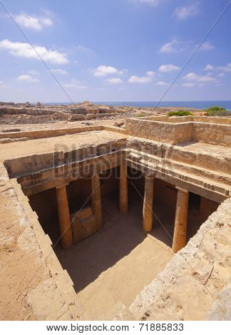The ancient burial places cut deep into the rock in Paphos