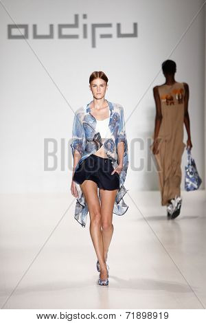NEW YORK-SEP 8: A model walks the runway at the OUDIFU fashion show during Mercedes-Benz Fashion Week Spring/Summer 2015 at The Salon at Lincoln Center on September 8, 2014 in New York City.