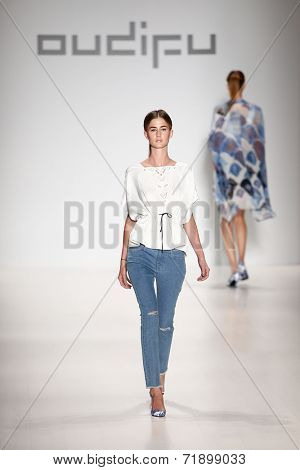 NEW YORK-SEP 8: A model walks the runway at the OUDIFU fashion show during Mercedes-Benz Fashion Week Spring/Summer 2015 at The Salon at Lincoln Center on September 8, 2014 in New York City.