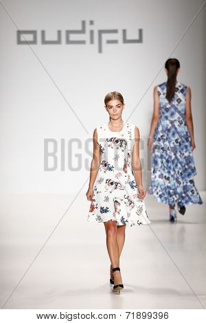 NEW YORK-SEP 8: Model Danielle Knudson walks the runway at OUDIFU fashion show at Mercedes-Benz Fashion Week Spring/Summer 2015 at The Salon at Lincoln Center on September 8, 2014 in New York City.