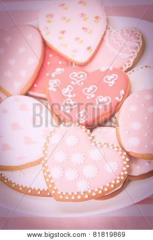 heart cookies served on plate