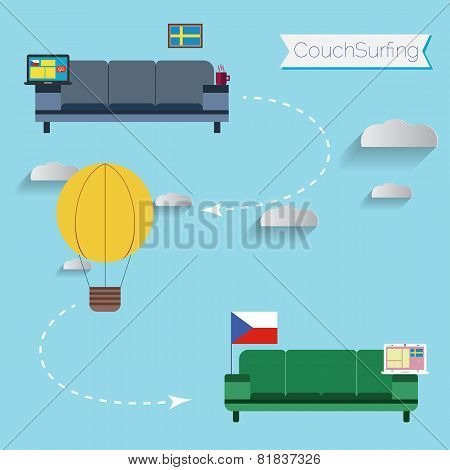 Couch surfing concept. Share your sofa.