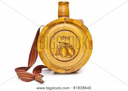Old Wooden Bottle Isolated On White