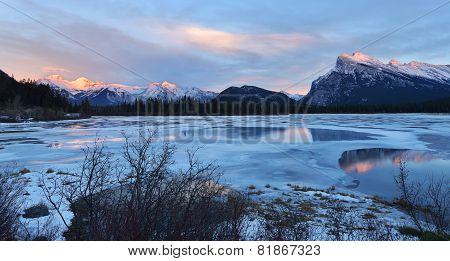 Mount Rundle And Vermilion Lakes In Winter, Banff, Ab