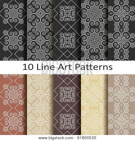 set of ten line art patterns