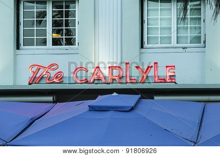 Palm Trees And Art Deco Hotels At Ocean Drive