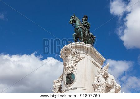 King Jose Statue At Commerce Square - Praca Do Commercio In Lisbon - Portugal