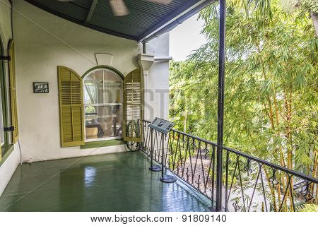 Porch On The Side Of  Ernest Hemmingways House In Key West, Usa