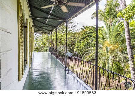 Porch On The Side Of  Ernest Hemmingways House In Key West, Usa