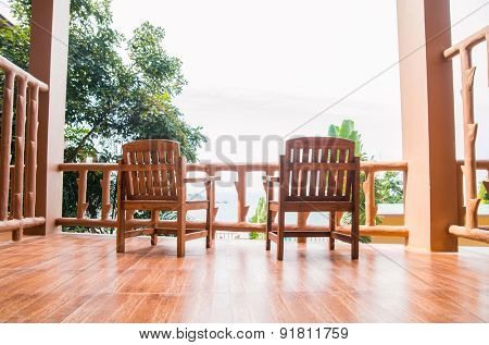 Two chair on the balcony. Spectacular view. Haad Yao, Phangan, Thailand. 