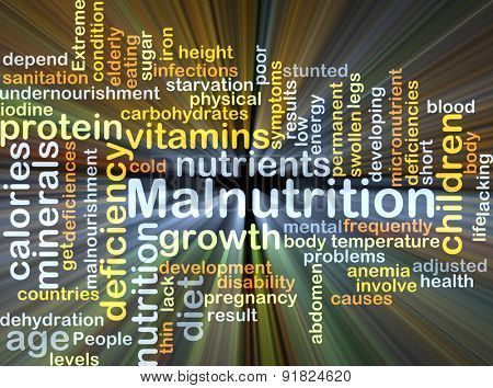 Background concept wordcloud illustration of malnutrition glowing light