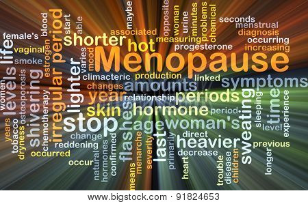 Background concept wordcloud illustration of menopause glowing light